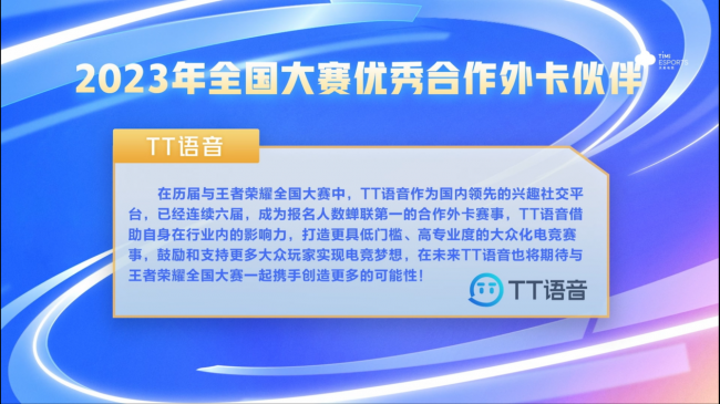 TT语音荣获王者荣耀2023年全国大赛优秀合作外卡伙伴
