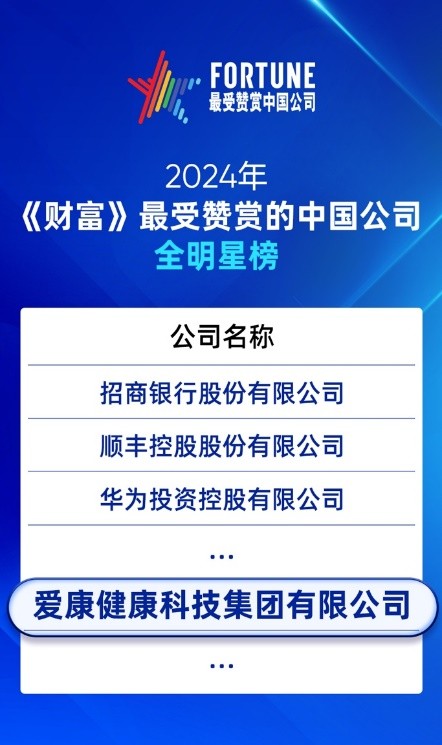 爱康集团荣登“2024年《财富》最受赞赏的中国公司榜单”